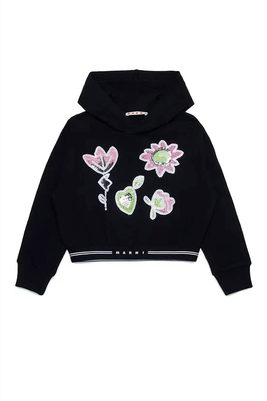 NEW MARNI girls sequined flowers sweatshirt in black